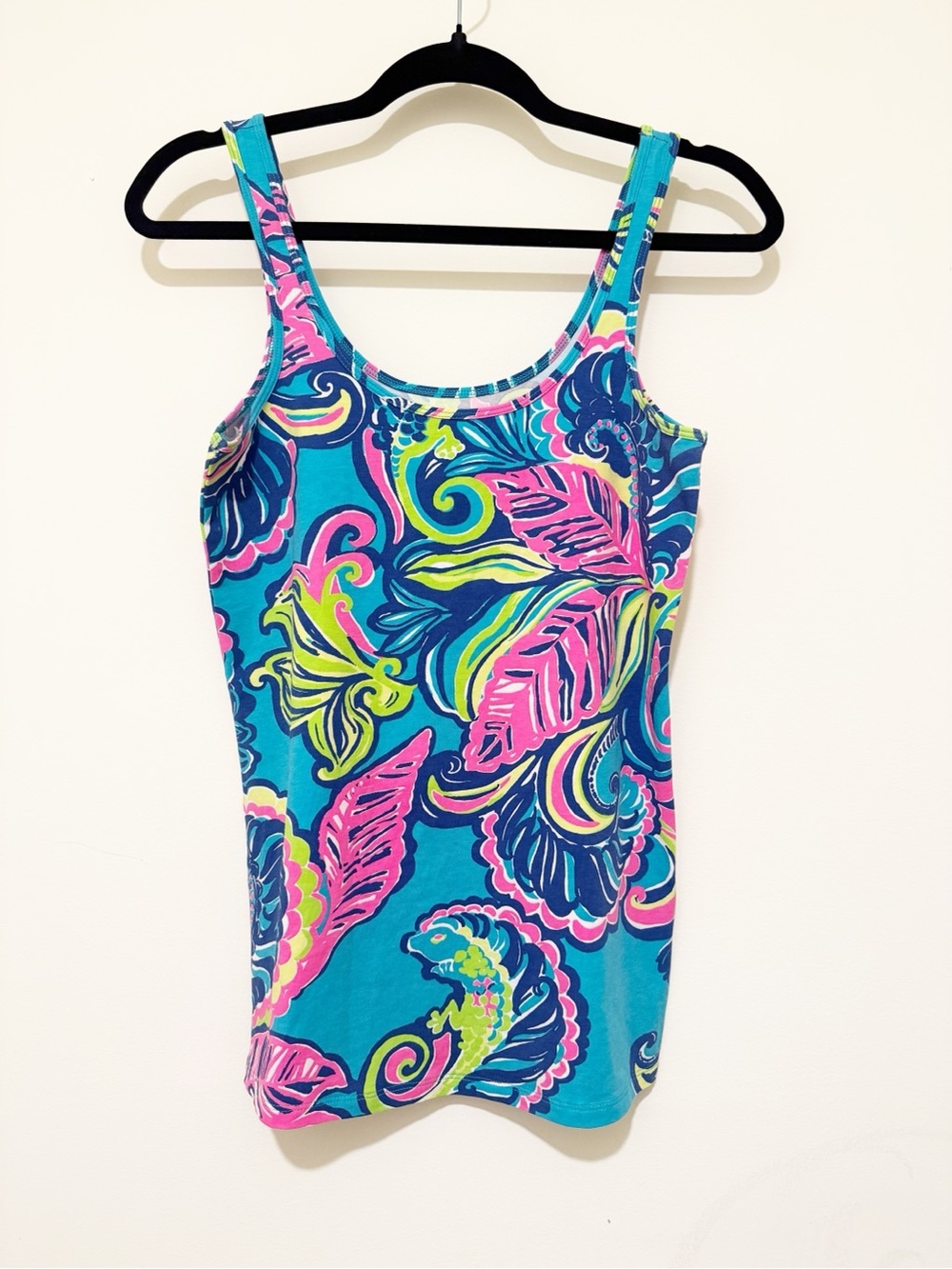 Lilly Pulitzer Blue Pink Lime Tropical Print Camisole